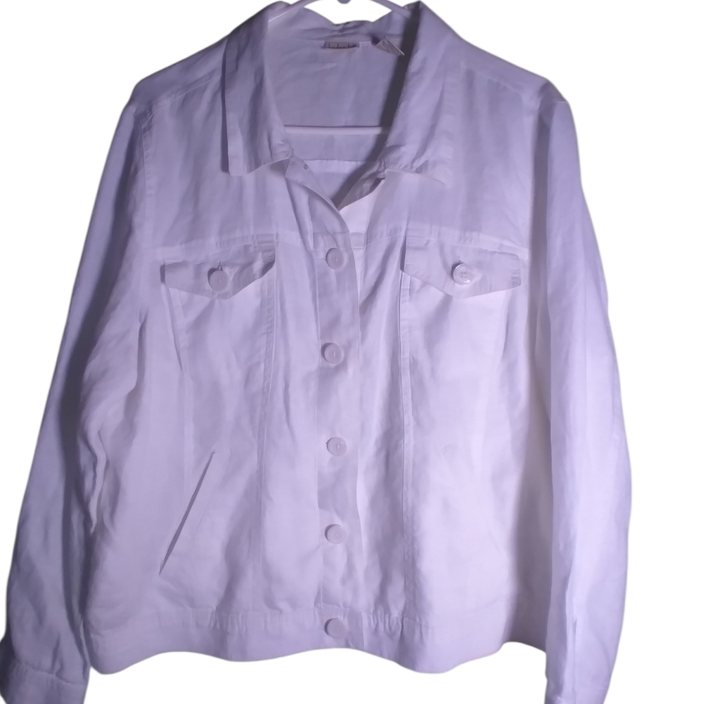 Linden Hill 100% Linen White Womens Shirt. Button Front Pockets Long Sleeve